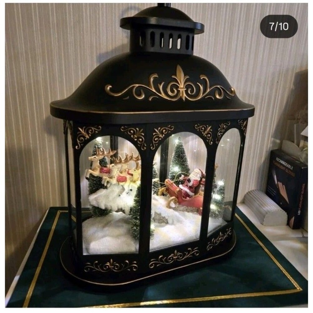 Illuminated Lantern w/ Interior Holiday Scene by Valerie Parr Hill-sleigh/Santa